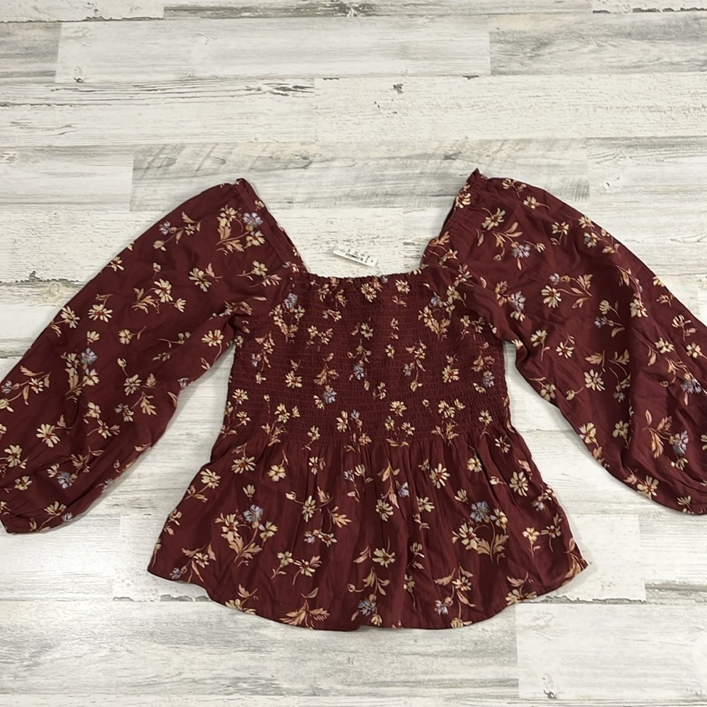 Madewell Lucie Smocked Square Neck Peplum Floral Blouse Size 2 NWT - Picture 5 of 11